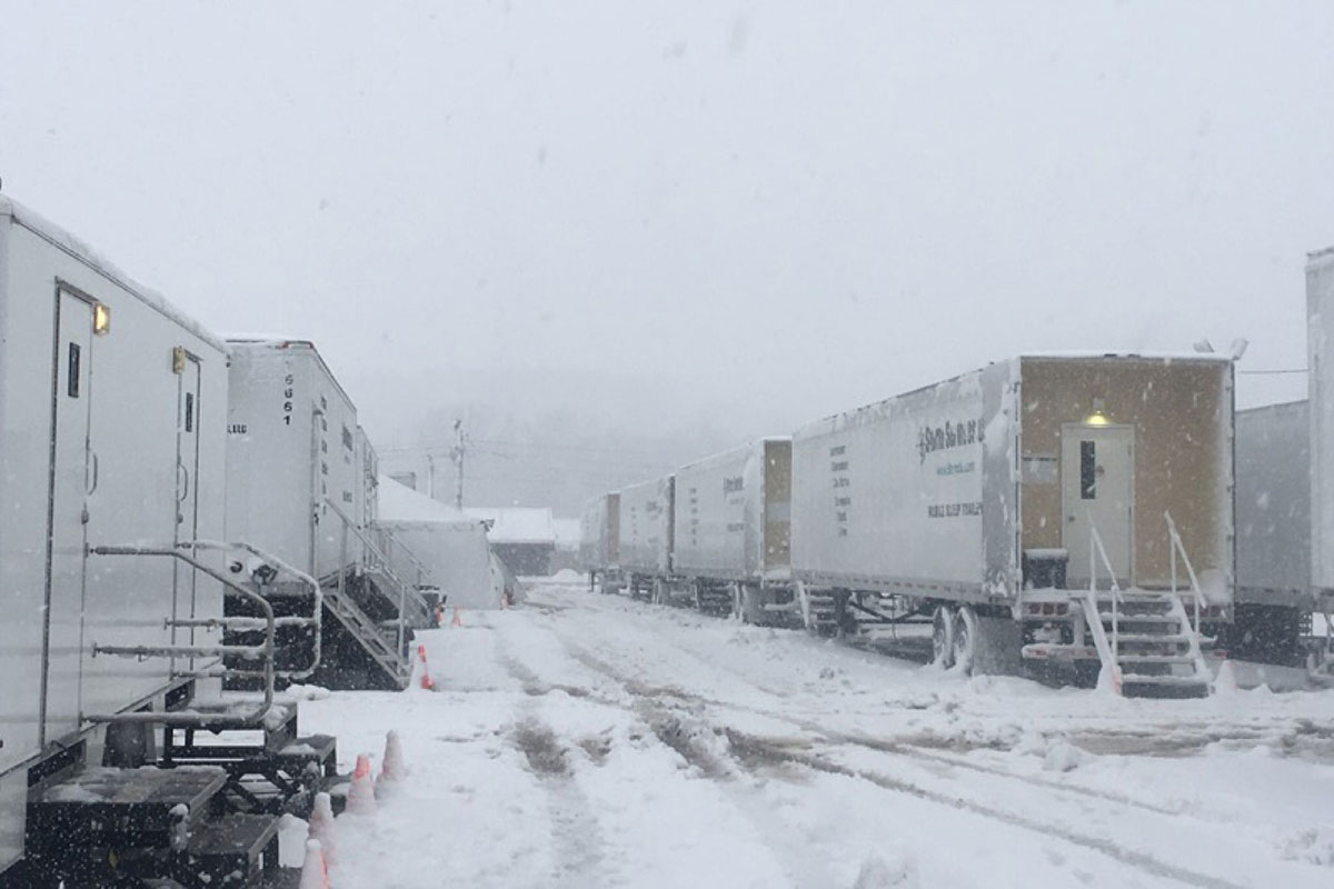 Base camp in a snow storm.