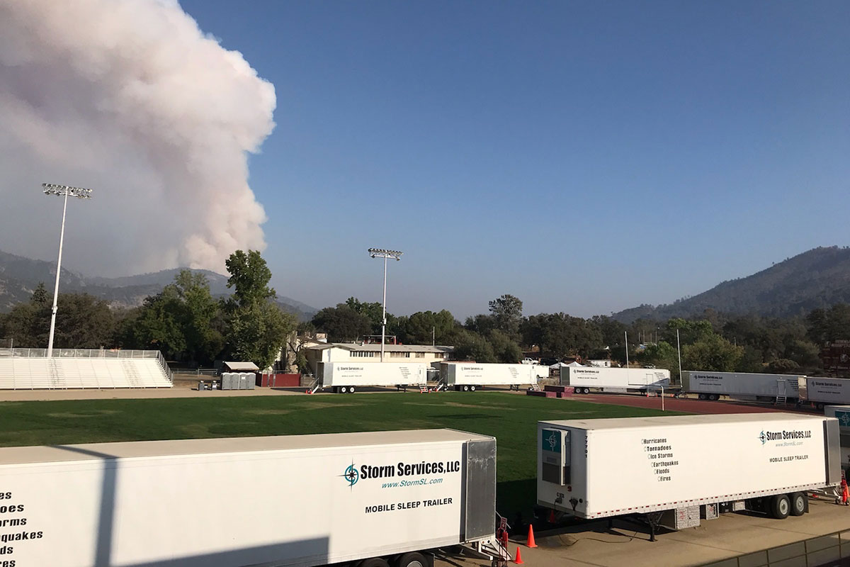 Base camp to support firefighters in Malibu.