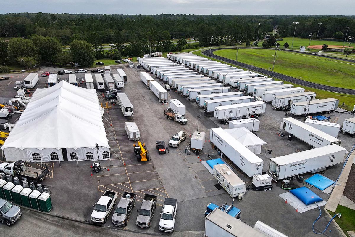 Aerial view of a base camp.