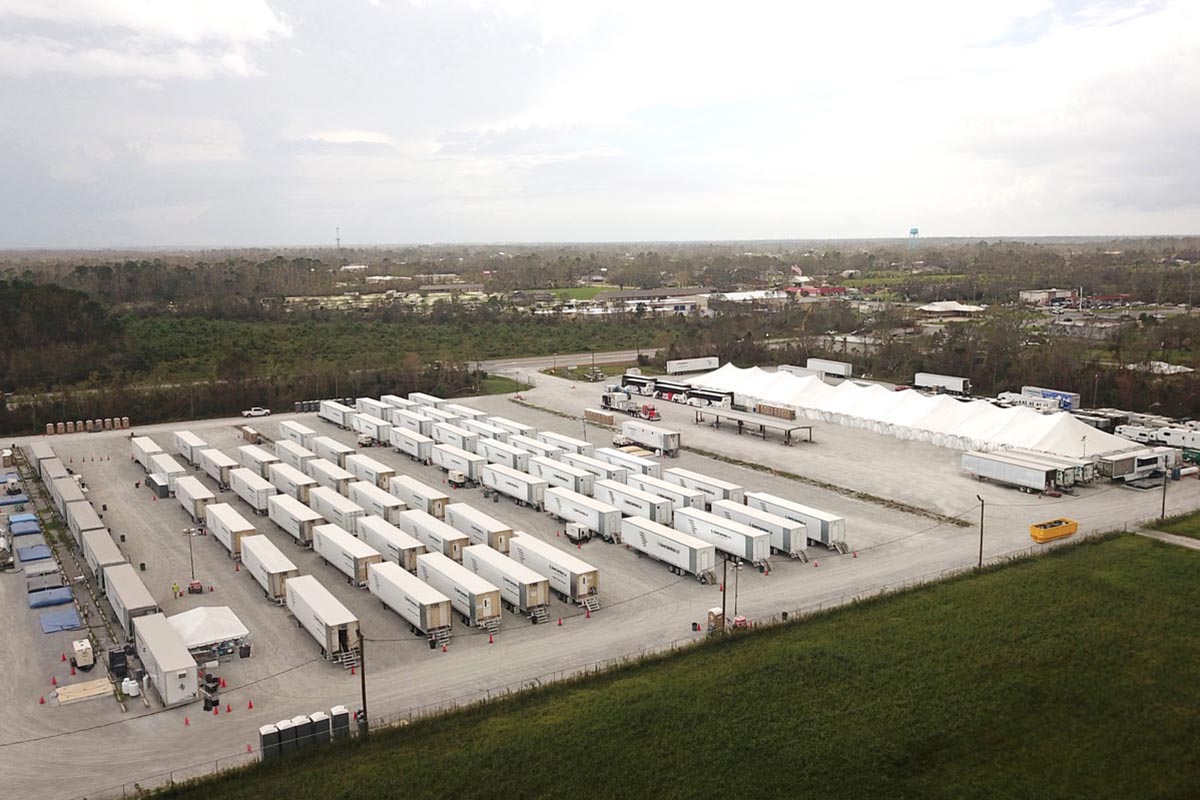 Aerial view of a base camp.